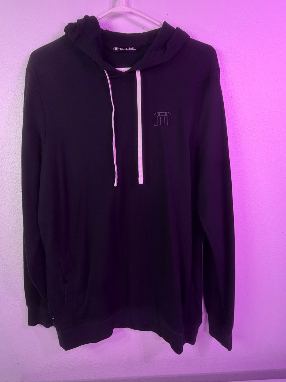 Travis Mathew Black Crewneck Hoodie with Contrast Drawstrings
